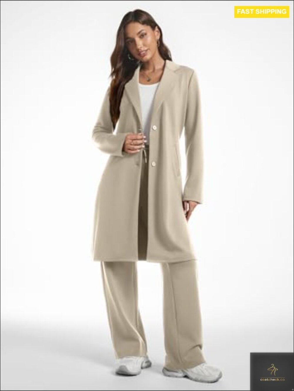 Wide Leg Pants Suit 2 Piece Set Cardigan Pea Coat Lounge Outfits Travel Wear - Picture 2 of 7